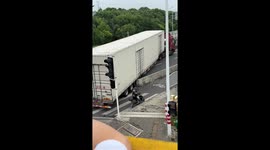 Truck driver's sharp turn causes three tires to burst