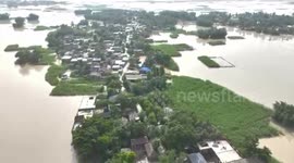India: Due to the rapid rise in the water level of Kosi river in Bihar,Drone view