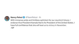 Former U.S. House Speaker Pelosi endorses Harris as Democratic presidential nominee