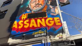 Mural of Julian Assange by street artist Scottie Marsh in Sydney, Australia