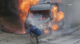 USA: Good Samaritan Uses Water Truck to Prevent Forest Fire With Interview On Camera