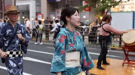 Japan: People dancing in Summer festival bon odori in Tokyo, Japan