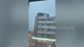 Typhoon Gaemi blows metal roof from building in Taiwan