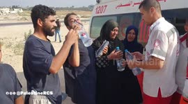 Palestine: The Palestine Red Crescent Society provided first aid to seven prisoners, men, who were released by the Israeli occupation forces this morning in front of the Kisufim checkpoint, east of Deir al-Balah
