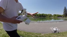 Man uses drone to catch a goldfish with no hook