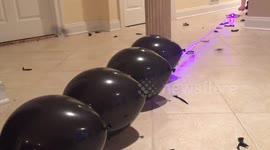 Home-made laser vs 50 balloons