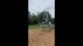 Husband's overzealous zip wire push turns wife's fun ride into HILARIOUS tumble