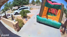 Bounce house floats away in Apple Valley - man falls while attempting to stop it