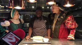 Horrible Histories Terrible Tudors stars Neal Foster and Emma Swan in character ask about the pie.