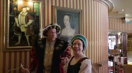 Horrible Histories Terrible Tudors stars Neal Foster and Emma Swan in character discuss afternoon tea.