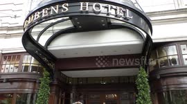 Horrible Histories Terrible Tudors stars Neal Foster and Emma Swan in character continue to pose outside the hotel.