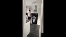 Man's kitchen chores end in a messy disaster after his wife’s gentle kick