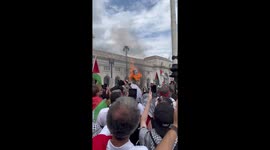 Protesters burn effigy of Netanyahu at Washington Union Station amid Gaza conflict