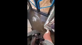 Flooded bus in Moscow after heavy rainfall