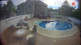 Excited boy learns the hard way that running around the pool isn't a smart idea