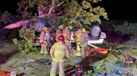 Trapped driver removed from car crash wreckage in California