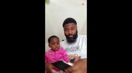 15-month-old girl sees uncle's wallet and instantly cheers up!