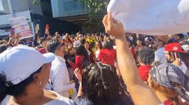 Brazil: Venezuelan citizens hold banners with letters that read in spanish 'FREE VENEZUELA'