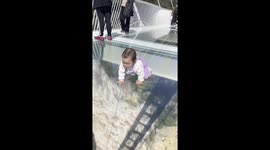Fearless toddler crawls along glass walkway in Zhangjiajie, China
