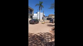 Family rides minibus in Arniqueira, Brazil