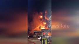 Italy: Firefighters Battle Blaze at Olive Oil Factory in Altopascio