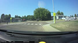 Street-Crossing Pedestrians Dodges Turning Vehicle