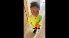 Cheeky 2 y/o boy mistakes Mr. Bean's 'Back Off' for a cuss word