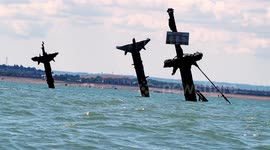Deteriorating Thames shipwreck SS Richard Montgomery at low tide off Kent, UK