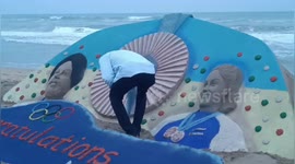 Sand Artist created beautiful sand art congratulations to manu bhaker and Sarabjot Singh for winning the Bronze medal in the 10m Air pistol mixed team event at the Olympics