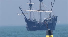 Nao Victoria replica of first ship to navigate globe arrives off Kent, UK