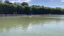 Firemen rescue deer stuck in canal at Paris Olympics venue