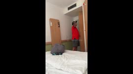 England fan makes a score prediction of 1-1 and his hotel bed goes, 'As you wish!'
