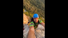 Climber conquers steep mountain face on via Ferrata Sokolov Put, Bosnia & Herzegovina