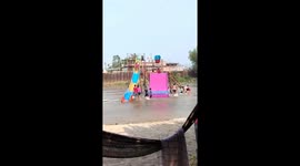 Woman Slips and Falls Down Stairs at Water Park
