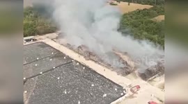 Italy: Firefighters Battle Intense Blaze at Waste Ecobales in Persano