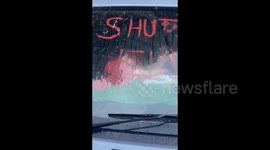 UK: Palestine Action park in front of both entrances into Elbit’s arms factory in Staffordshire