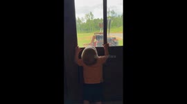 Little drama king cries after seeing dad cutting grass without him