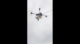 Drones clean insulator strings on power lines in Hainan, China