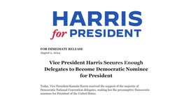 U.S. VP Kamala Harris has won enough delegate votes to secure Democratic nomination