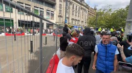 Police under attack and road works vandalised at Piccadilly Gardens during right wing protest