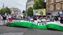 General views from the Free Palestine protest held in Whitehall in London
