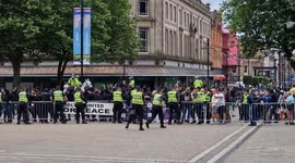 Masked counter protest shows up on mass as riot police deployed at Bolton enough is enough protest outside the town hall