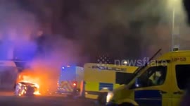Street fires burn during riots in Liverpool