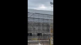 Paw-man! Dog walks across scaffolding 'inspecting building site'