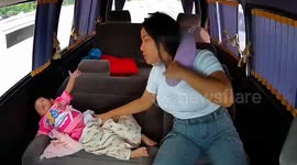 Fit a childseat! Dashcam captures baby being flung in the air when car hits bump