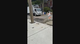 Truck Drives Over Wet Concrete