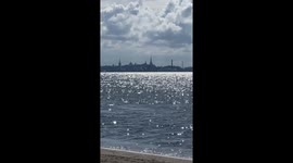 Beautiful summer view of the shining Gulf of Finland and the city centre of Tallinn