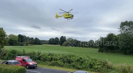 Yorkshire air ambulance lands near Toby carvery on Malton Road in York