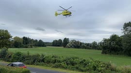 Air ambulance lands after car transporter crashes off road into trees in York