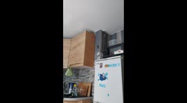 Drill accident hits items on fridge in Zabinka, Belarus